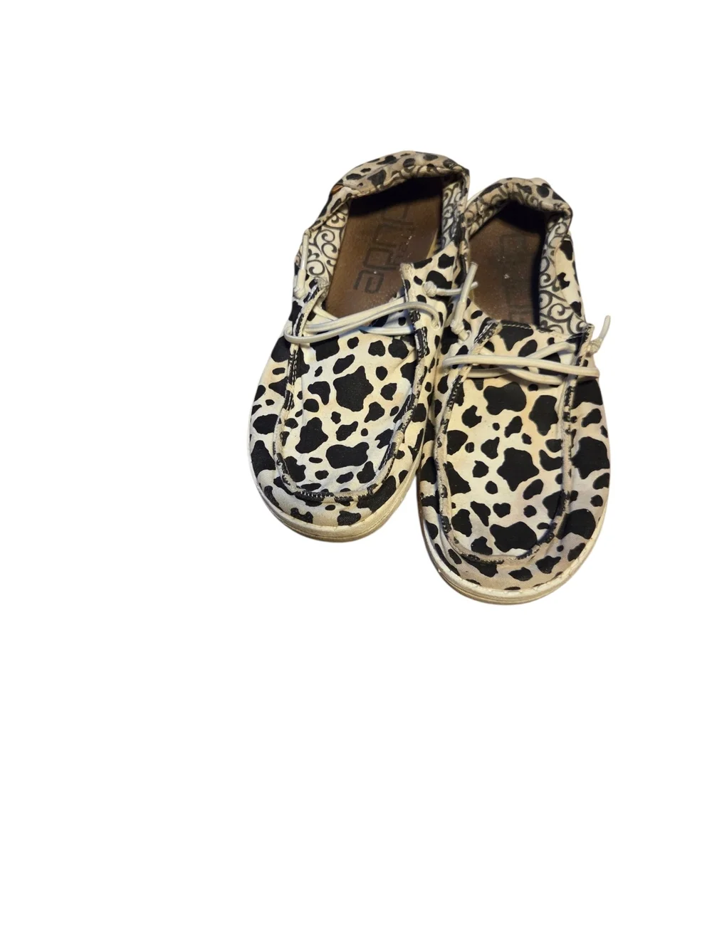 Hey Dude Women's Slip-On Loafers in Black & White Cow Print